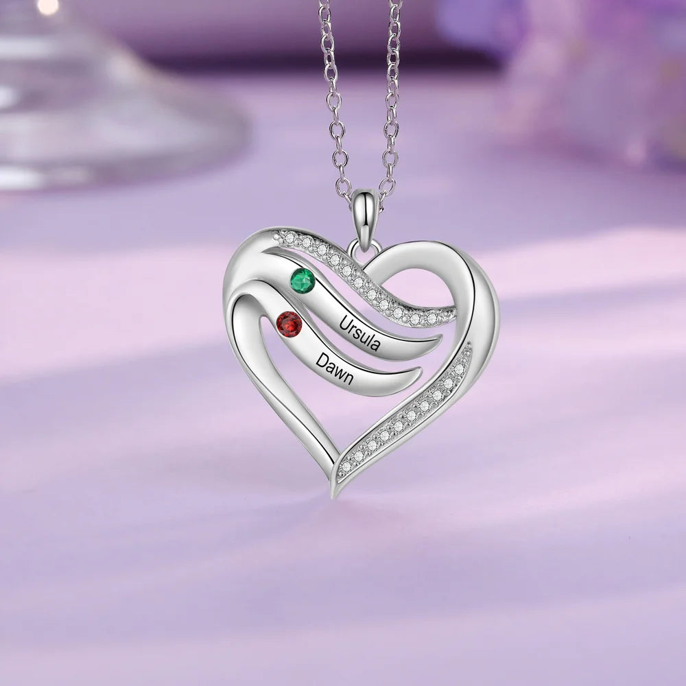 Personalised Heart Necklace with Name Engraving Children s Birthstones IfShe UK