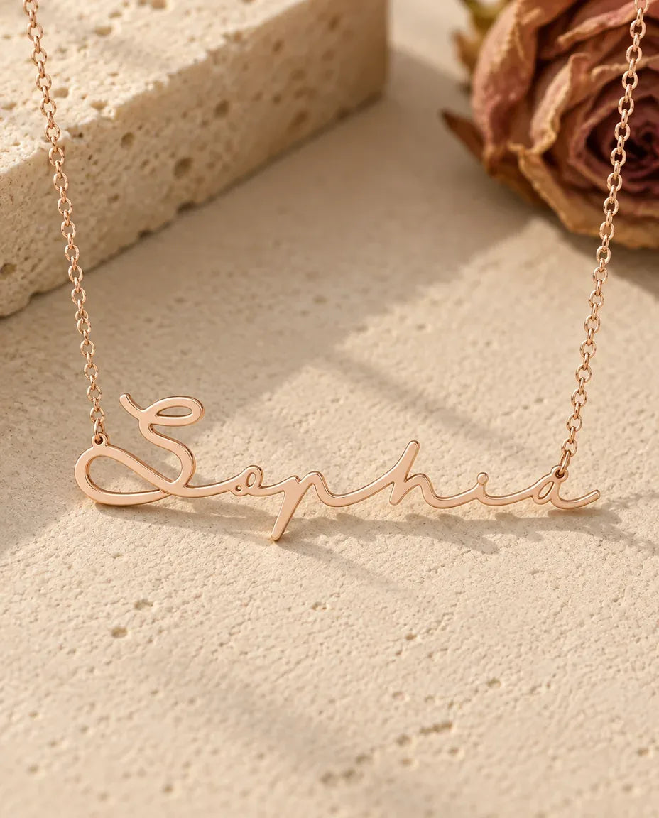 Personalised Cursive Name Necklace - in rose gold finish