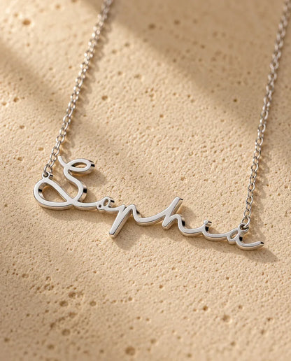 Personalised Cursive Name Necklace - close-up of the cut-out name