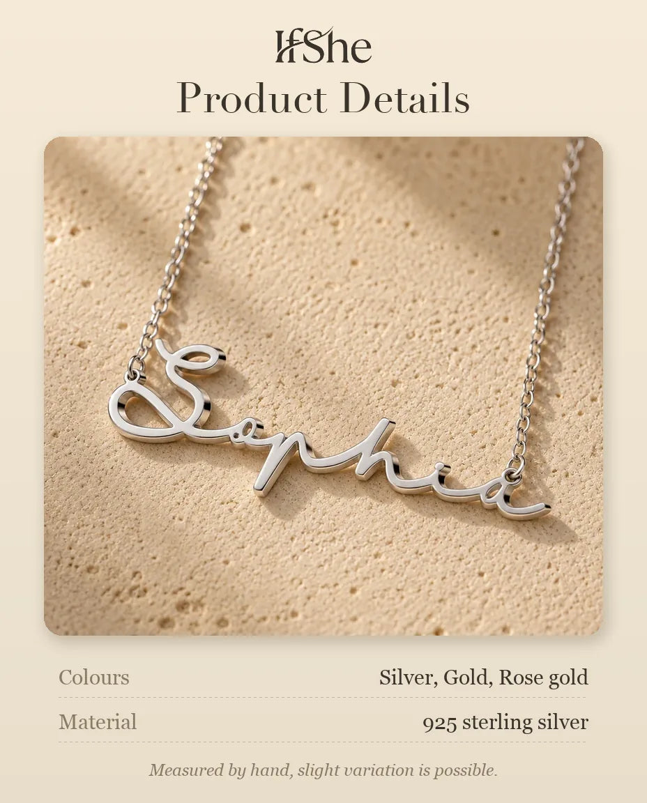 Personalised Cursive Name Necklace - size and material details