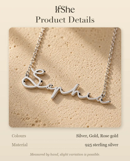Personalised Cursive Name Necklace - size and material details