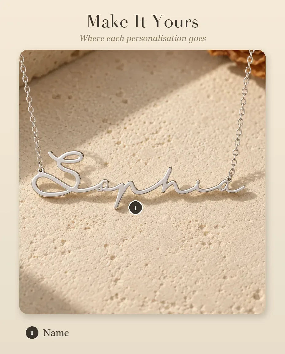 Personalised Cursive Name Necklace - personalisation guide: where each name goes