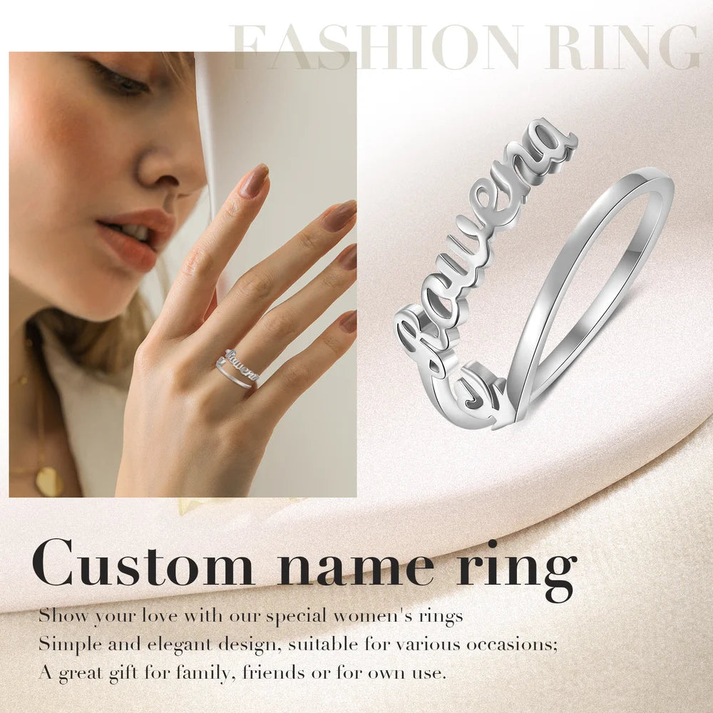 Personalised Ring with Name, Custom Name Open Ring, Sterling Silver Name Jewellery for Her