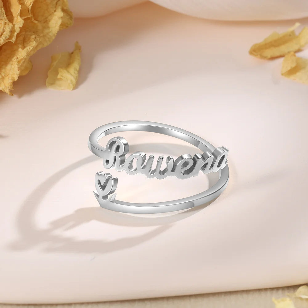 Personalised Ring with Name, Custom Name Open Ring, Sterling Silver Name Jewellery for Her