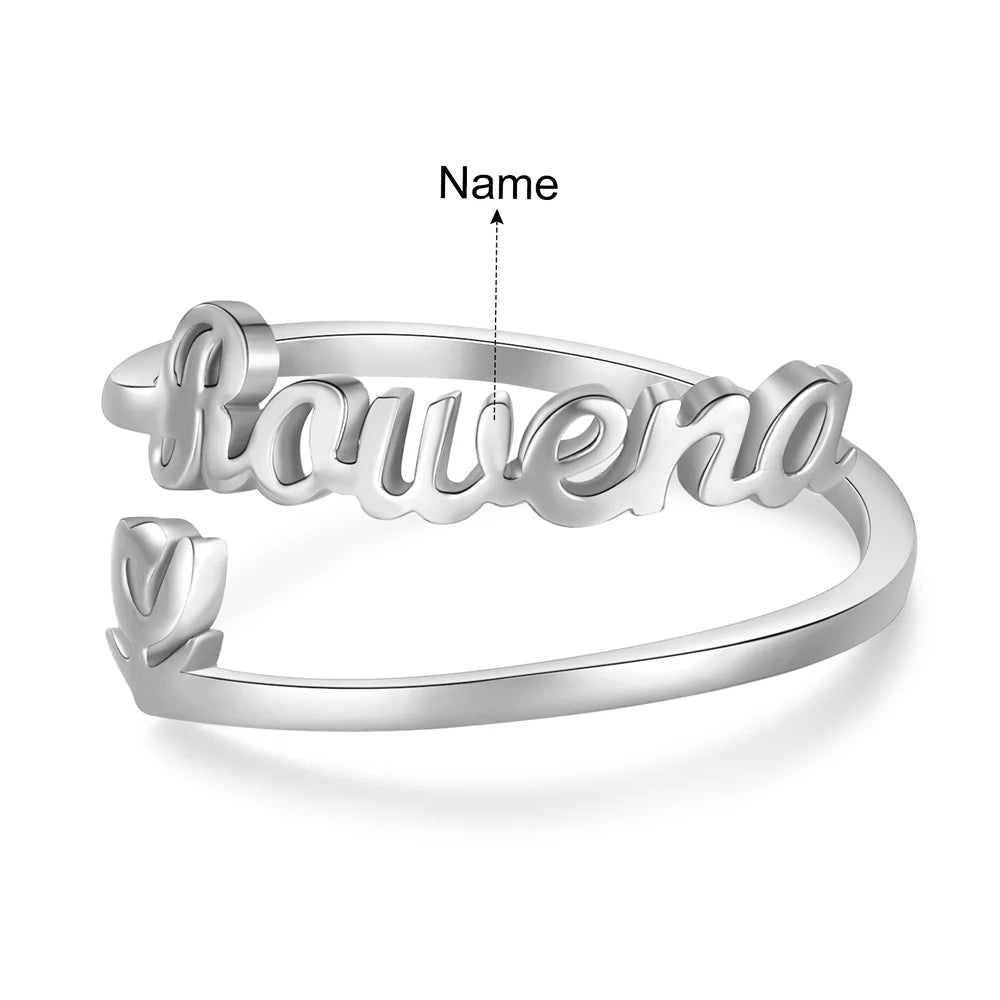 Personalised Ring with Name, Custom Name Open Ring, Sterling Silver Name Jewellery for Her