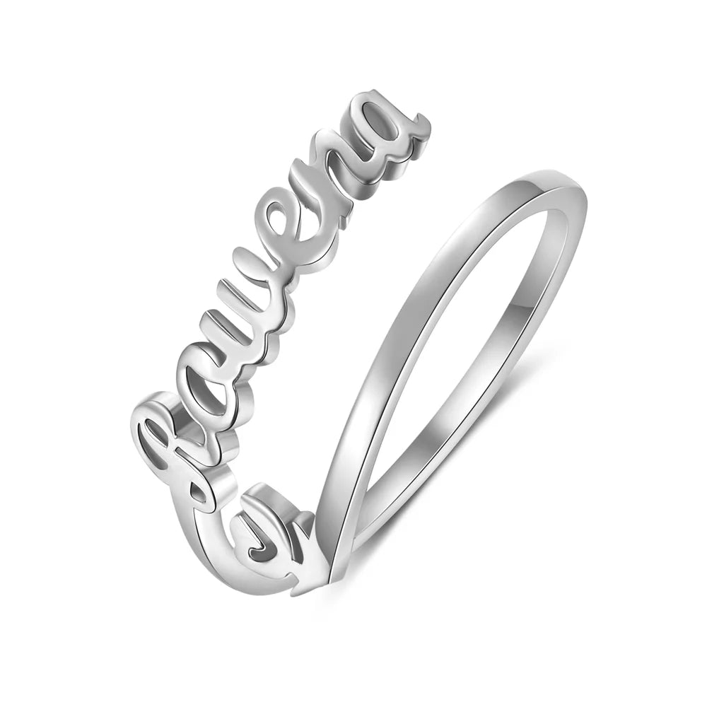 Personalised Ring with Name, Custom Name Open Ring, Sterling Silver Name Jewellery for Her