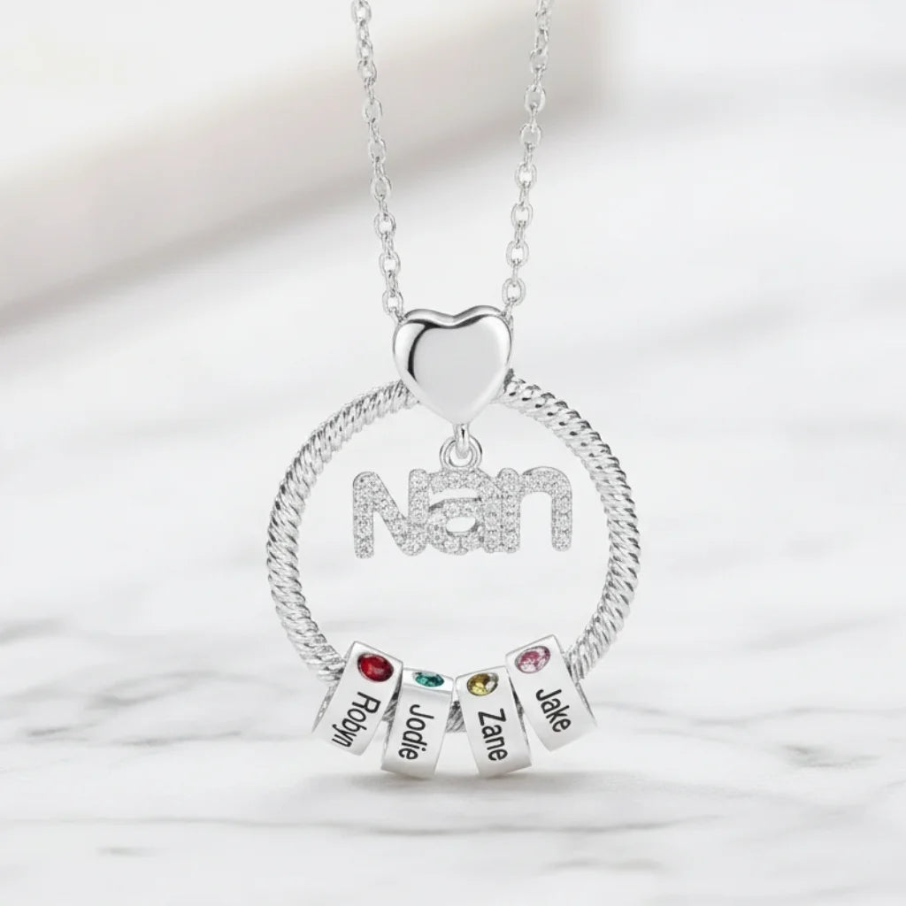 Personalised 'Nan's Love' Engraved Name & Birthstone Bead Necklace