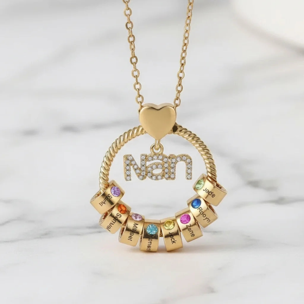 Personalised 'Nan's Love' Engraved Name & Birthstone Bead Necklace