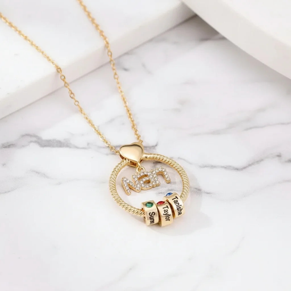 Personalised 'Nan's Love' Engraved Name & Birthstone Bead Necklace