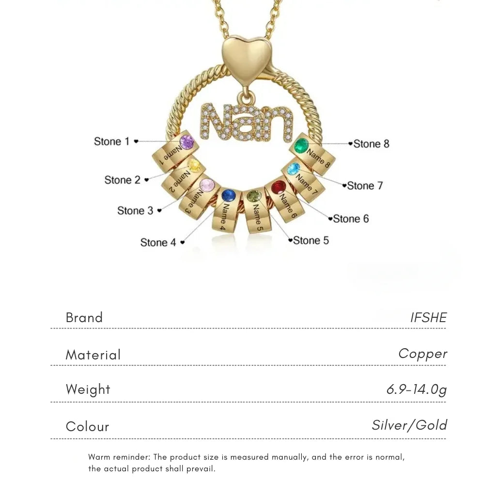 Personalised 'Nan's Love' Engraved Name & Birthstone Bead Necklace