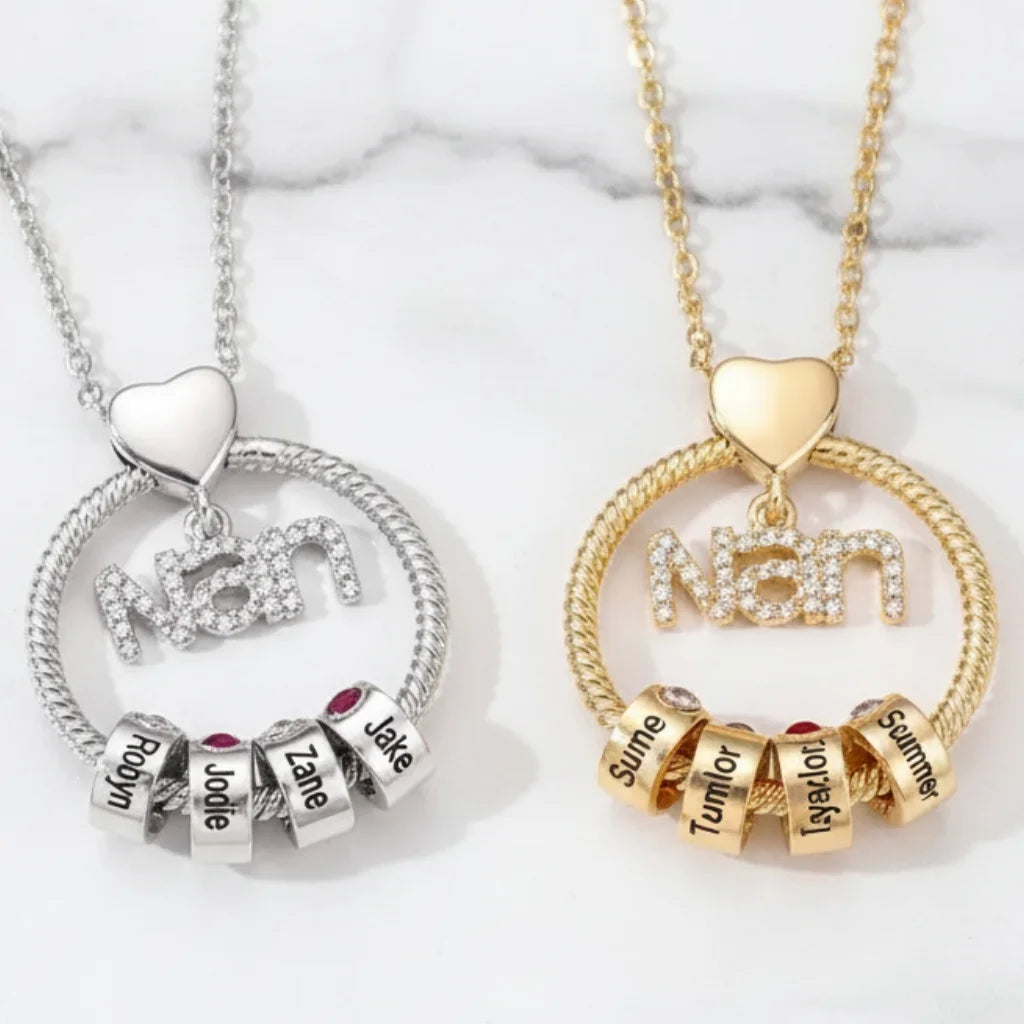 Personalised 'Nan's Love' Engraved Name & Birthstone Bead Necklace