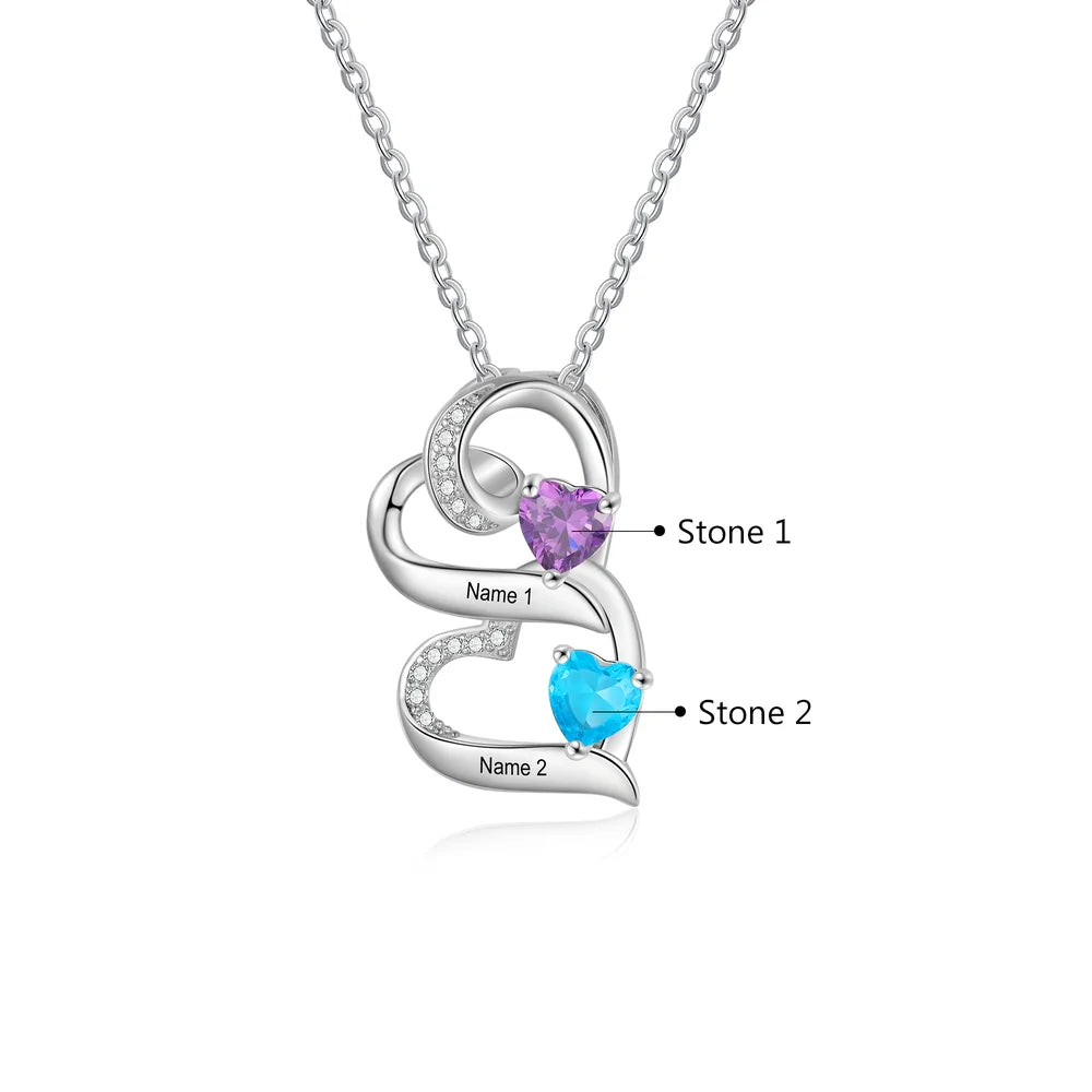 Personalised Necklace 2-5 Heart Charms, Engraved Names Necklace, Customised Birthstone Necklace