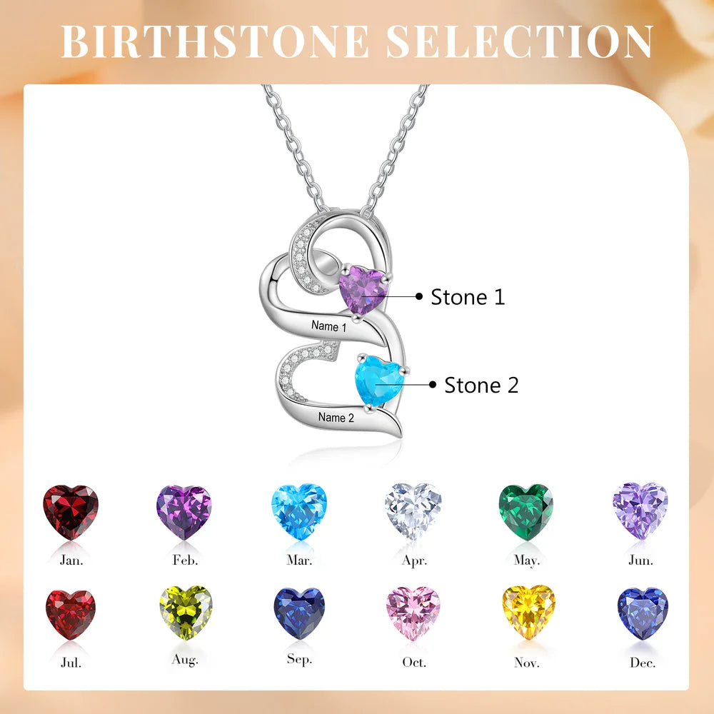 Personalised Necklace 2-5 Heart Charms, Engraved Names Necklace, Customised Birthstone Necklace