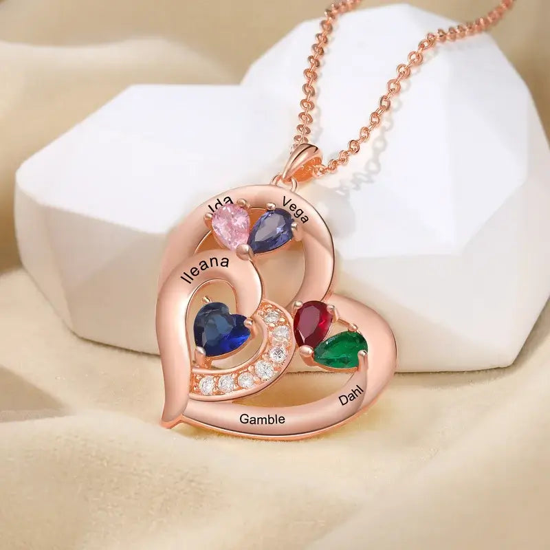 14k Gold Family Necklace With Birthstones | Tiny Tags
