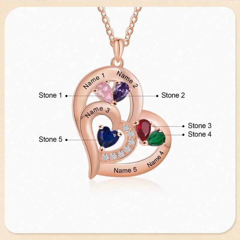 Personalized Engraved Heart Family Birthstone Necklace for Women – BIRTHSTONES  JEWELRY INC