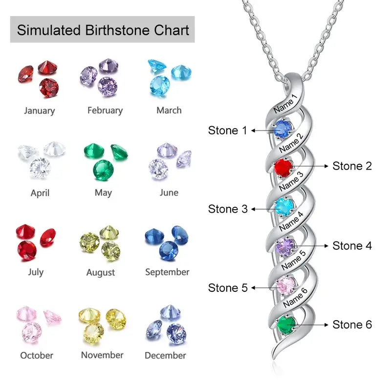 Personalised Necklace for Mum | Mum Necklace with Names and Birthstones | Up to 7 Names and Birthstones