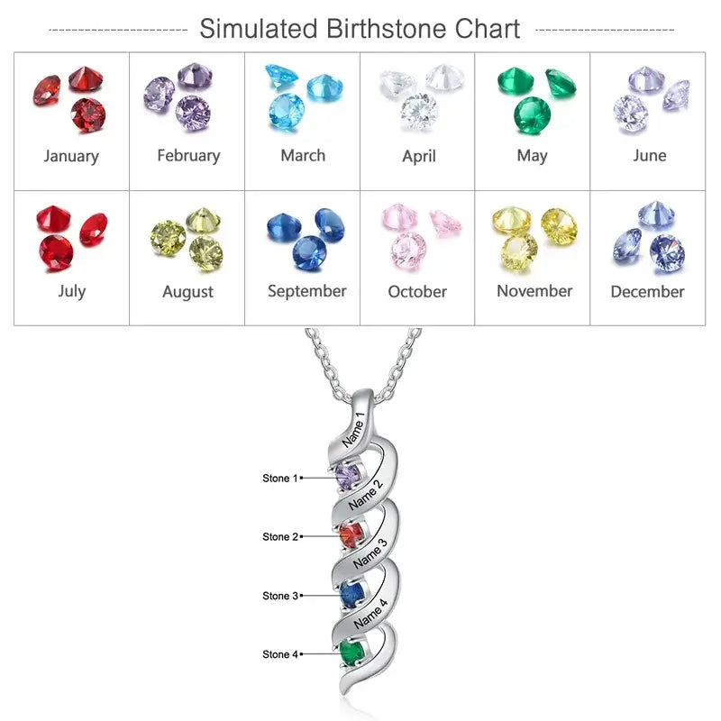 Personalised Necklace for Mum | Mum Necklace with Names and Birthstones | Up to 7 Names and Birthstones