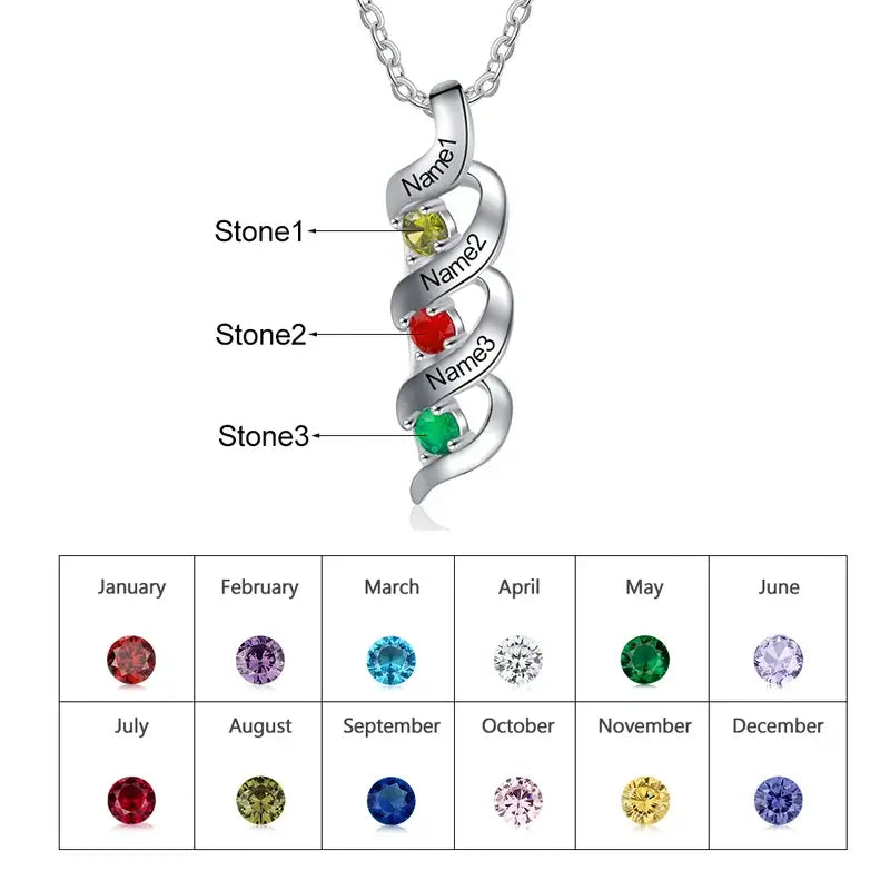 Personalised Necklace for Mum | Mum Necklace with Names and Birthstones | Up to 7 Names and Birthstones