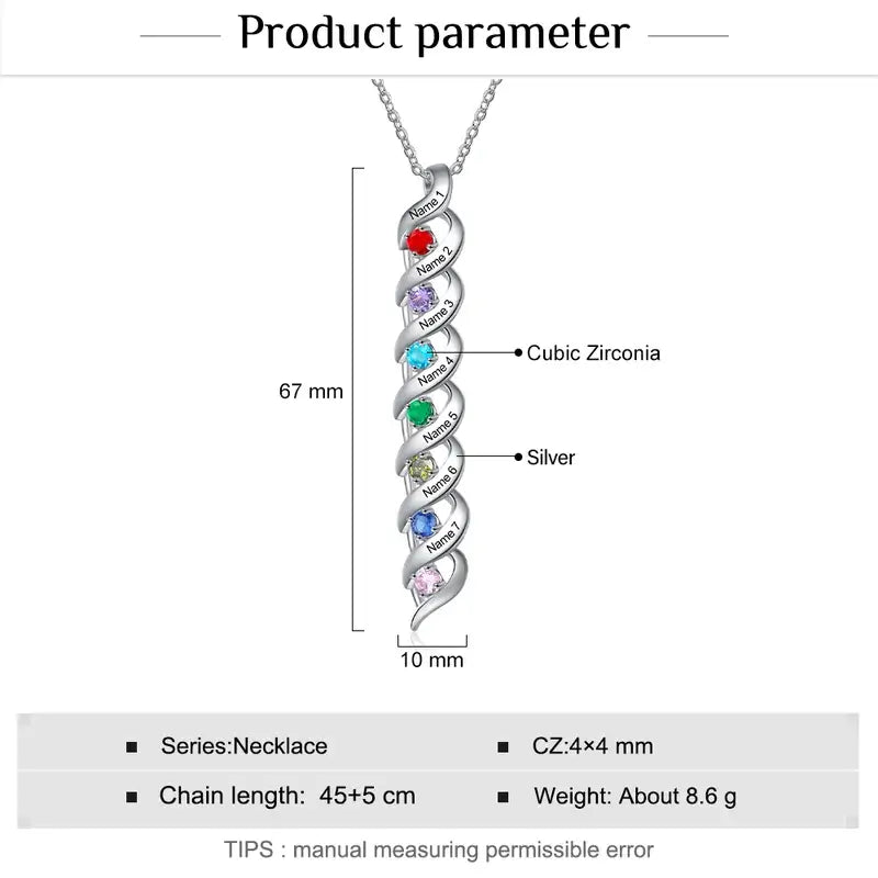 Personalised Necklace for Mum | Mum Necklace with Names and Birthstones | Up to 7 Names and Birthstones