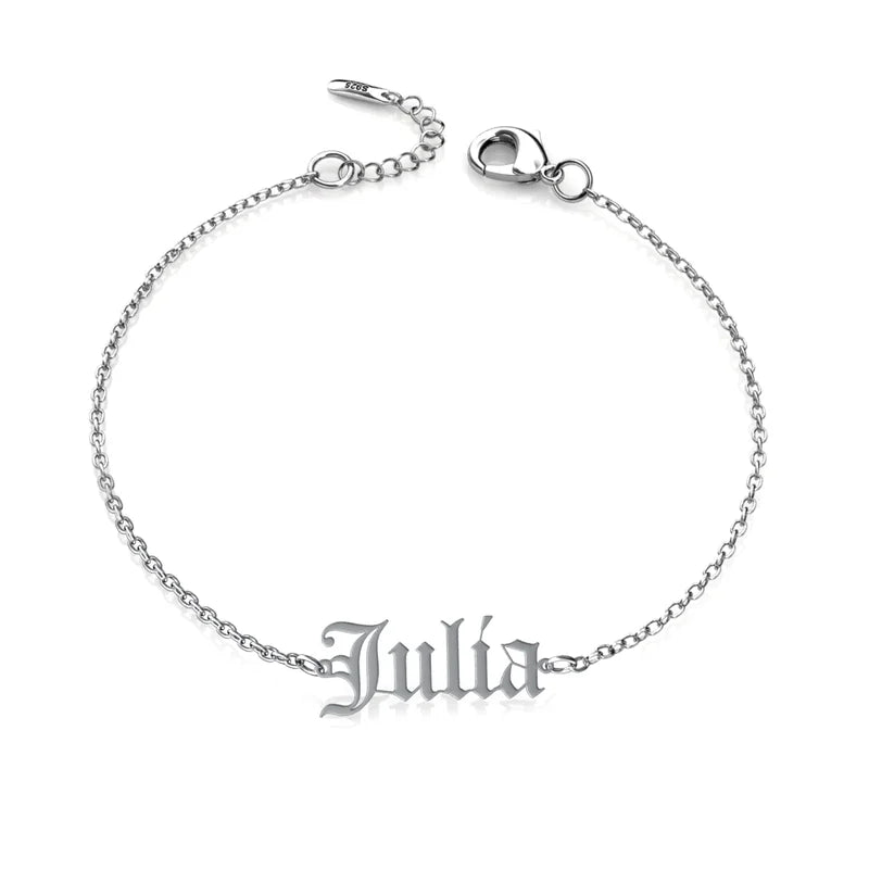 Personalised Old English Name Bracelet for Women, Personalised Name Jewellery for Her, Custom Name Bracelet Sterling Silver