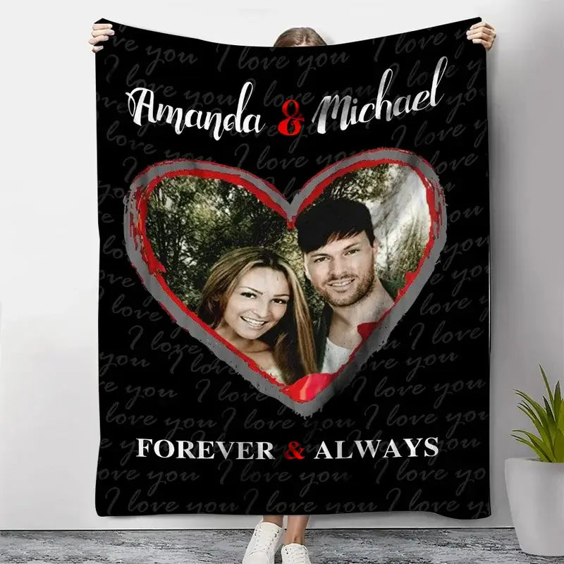 Photo Blanket | Personalised Blanket with Name | Personalised Photo Blanket for Couple