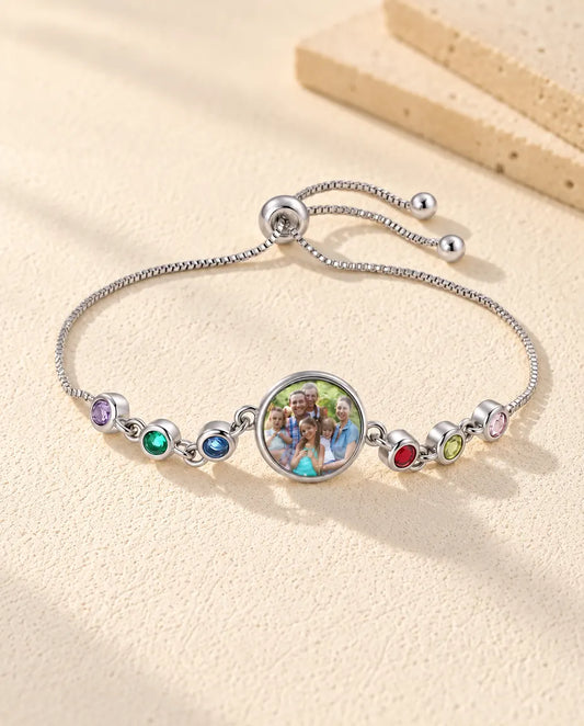 Personalised Photo Bracelet with 1-6 Birthstones - front view