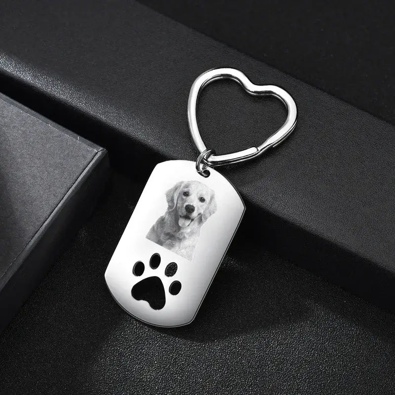 Personalised Photo Dog Keyring with Engraving