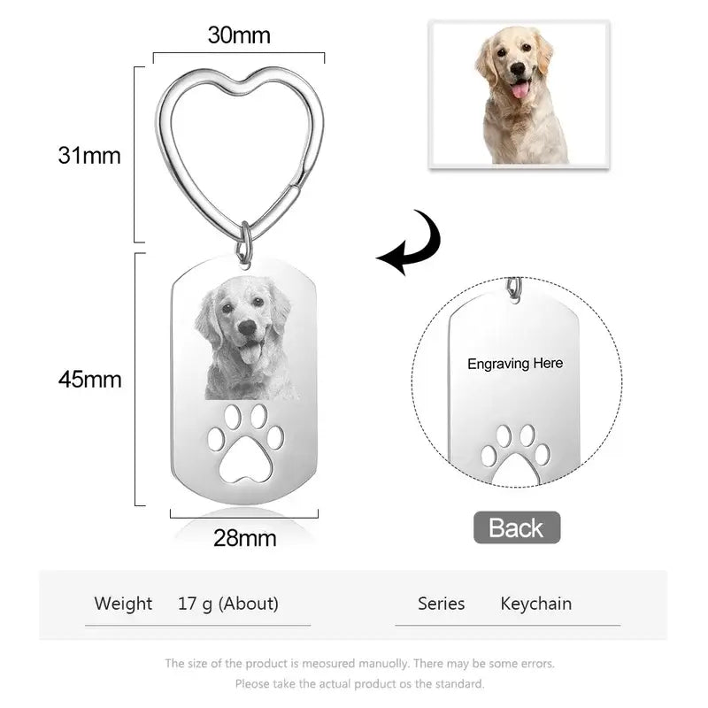 Personalised Photo Dog Keyring with Engraving