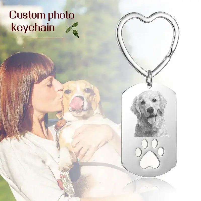 Personalised Photo Dog Keyring with Engraving