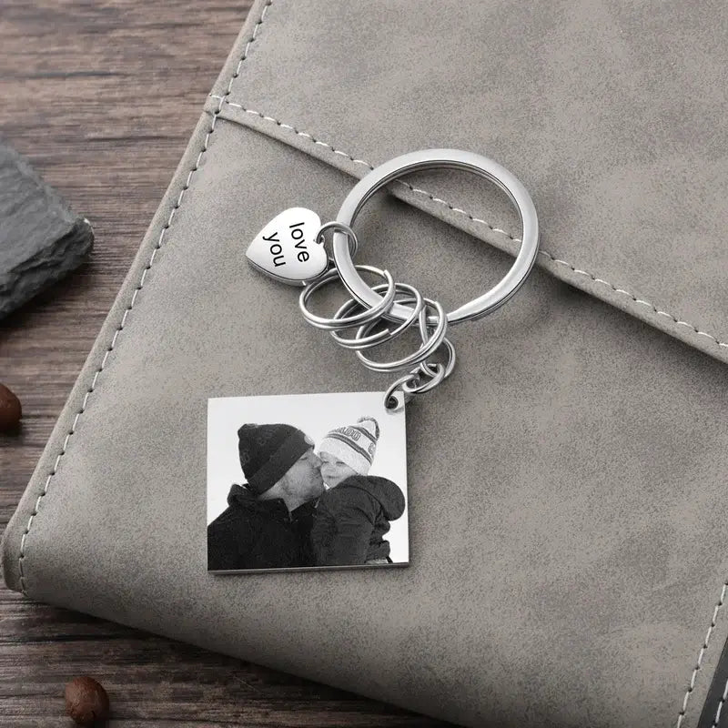 Personalised Photo and Engraved Charm Keyring