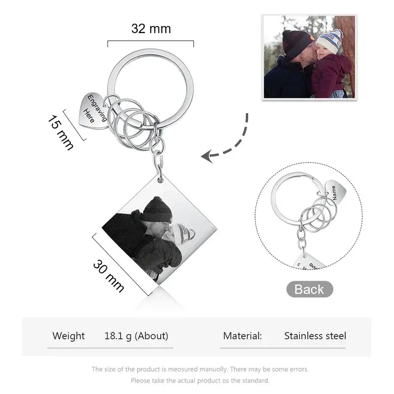 Personalised Photo and Engraved Charm Keyring