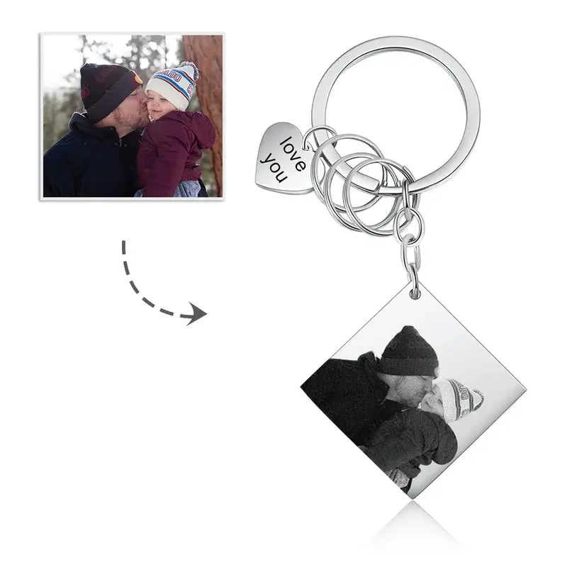 Personalised Photo and Engraved Charm Keyring