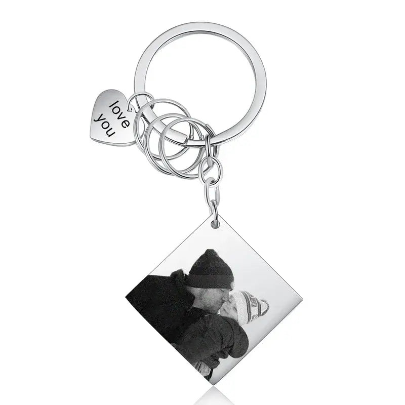 Personalised Photo and Engraved Charm Keyring