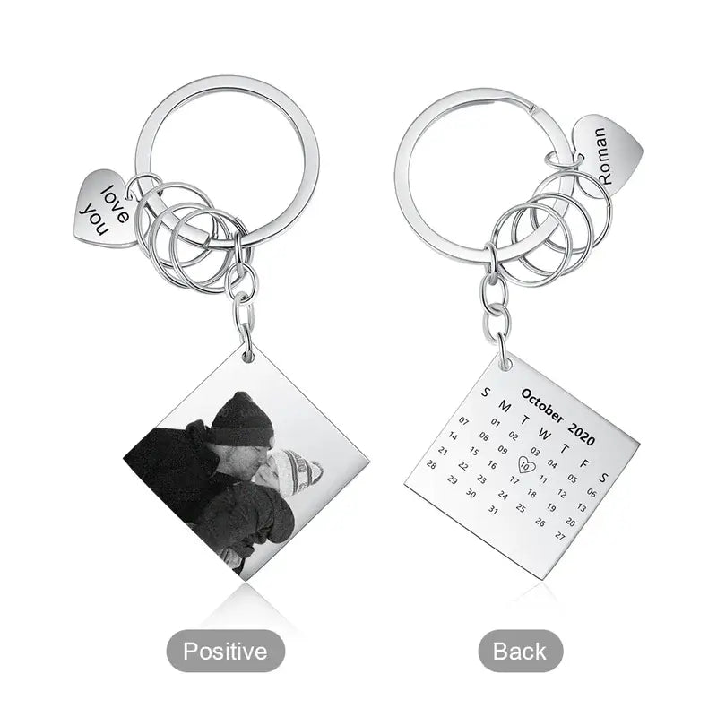 Personalised Photo and Engraved Charm Keyring