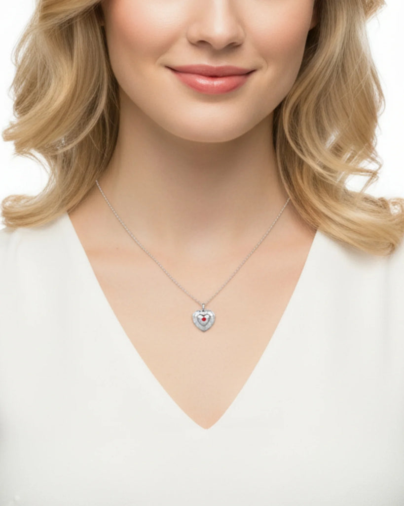 Personalised Photo Heart Locket Necklace with Birthstone & Engraving in 925 Sterling Silver