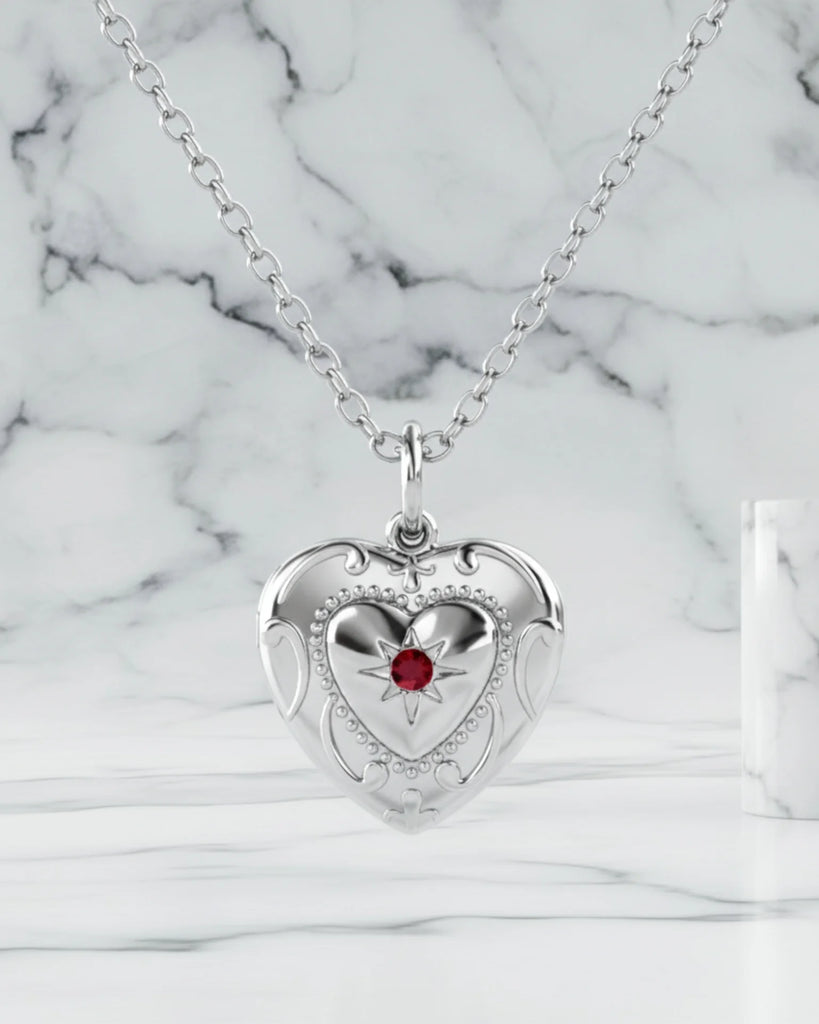 Personalised Photo Heart Locket Necklace with Birthstone & Engraving in 925 Sterling Silver