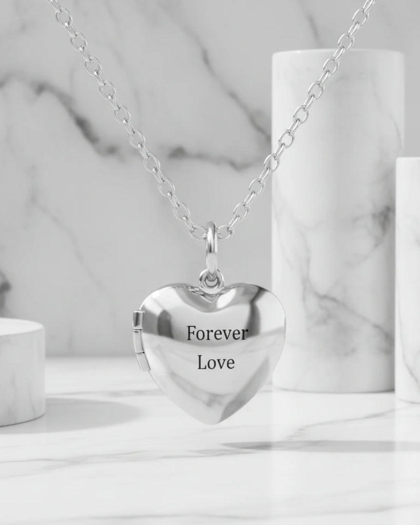 Personalised Photo Heart Locket Necklace with Birthstone & Engraving in 925 Sterling Silver