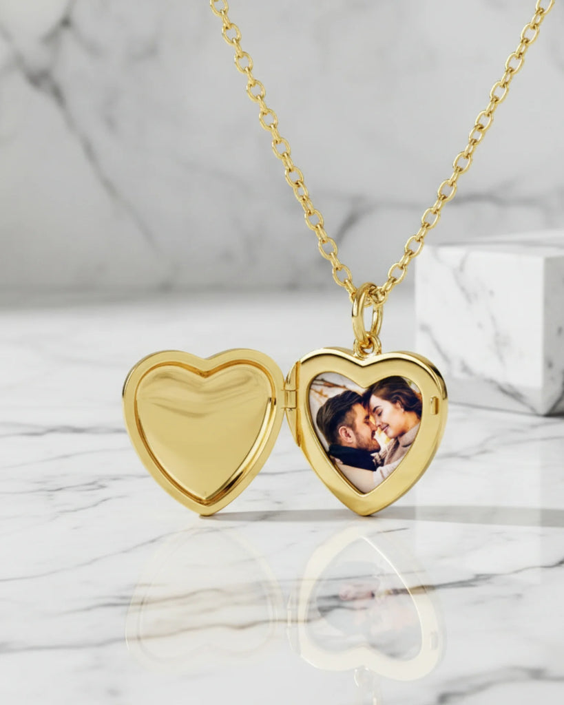 Personalised Photo Heart Locket Necklace with Birthstone & Engraving in 925 Sterling Silver