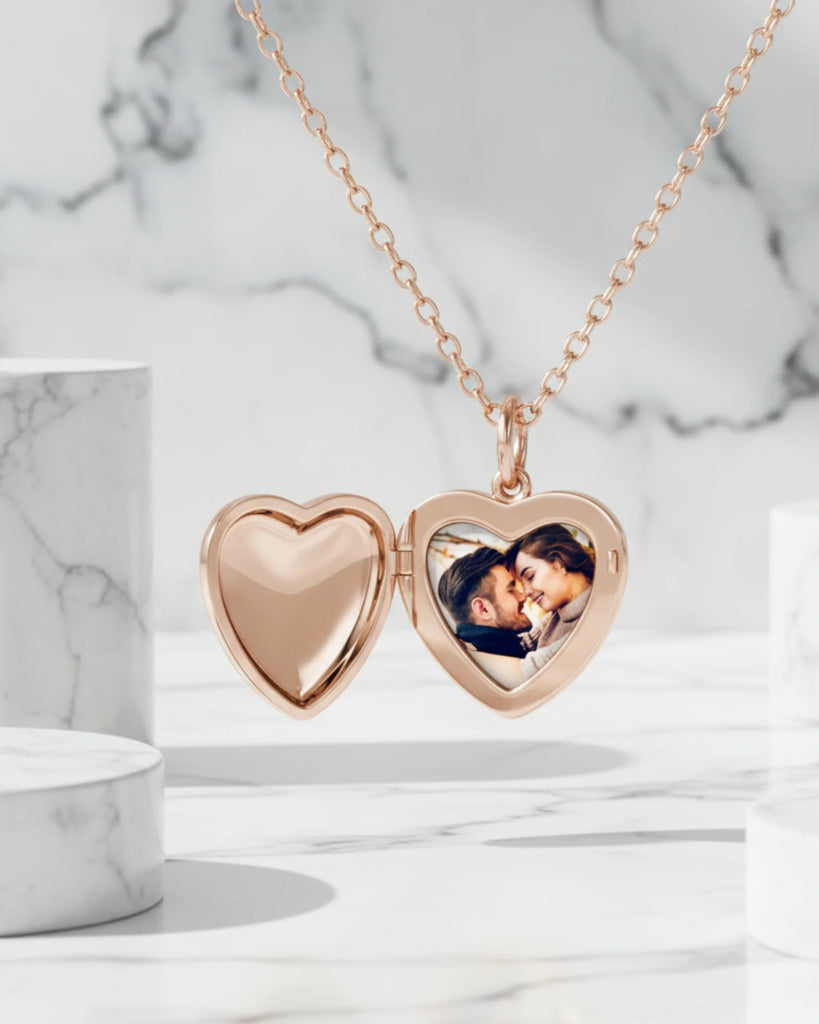 Personalised Photo Heart Locket Necklace with Birthstone & Engraving in 925 Sterling Silver