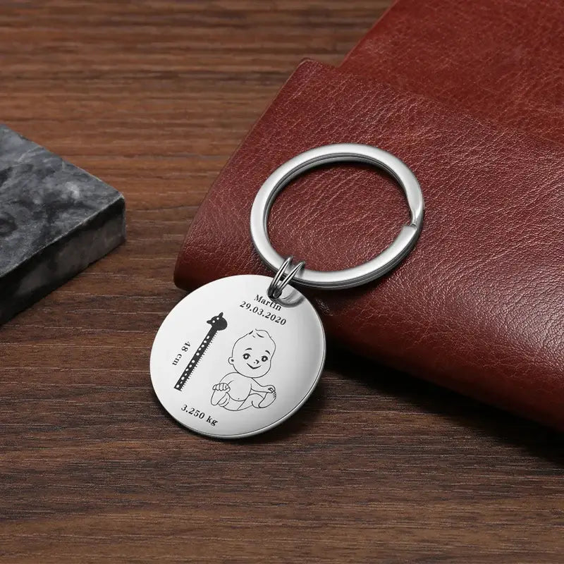 Personalised Photo Keyring with Baby Birth Information