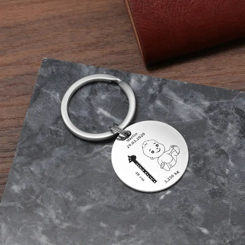 Personalised Photo Keyring with Baby Birth Information