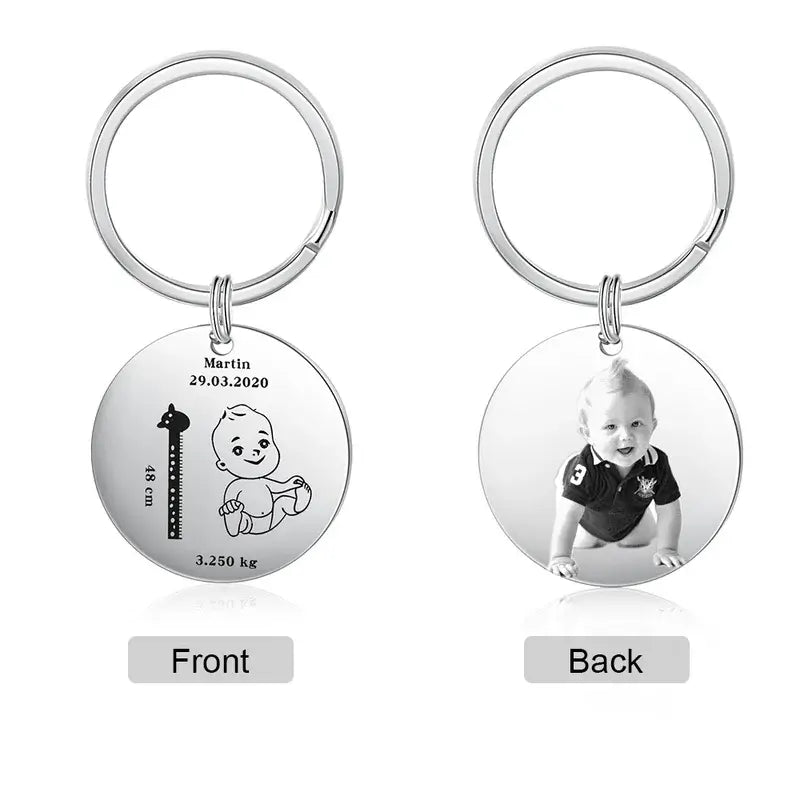 Personalised Photo Keyring with Baby Birth Information