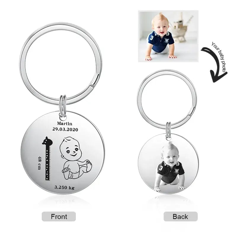 Personalised Photo Keyring with Baby Birth Information