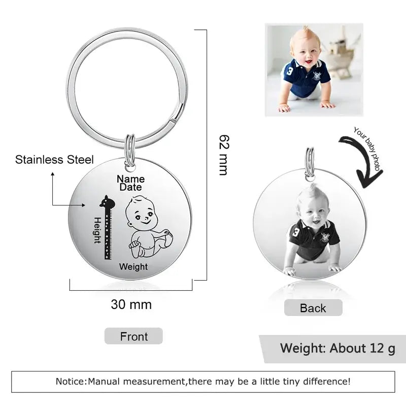 Personalised Photo Keyring with Baby Birth Information