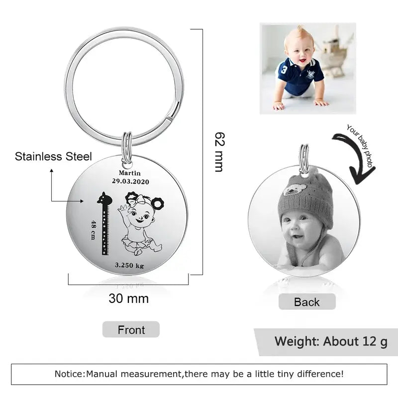 Personalised Photo Keyring with Baby Birth Information