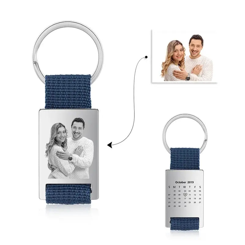 Personalised Photo Keyring with Calendar and Name