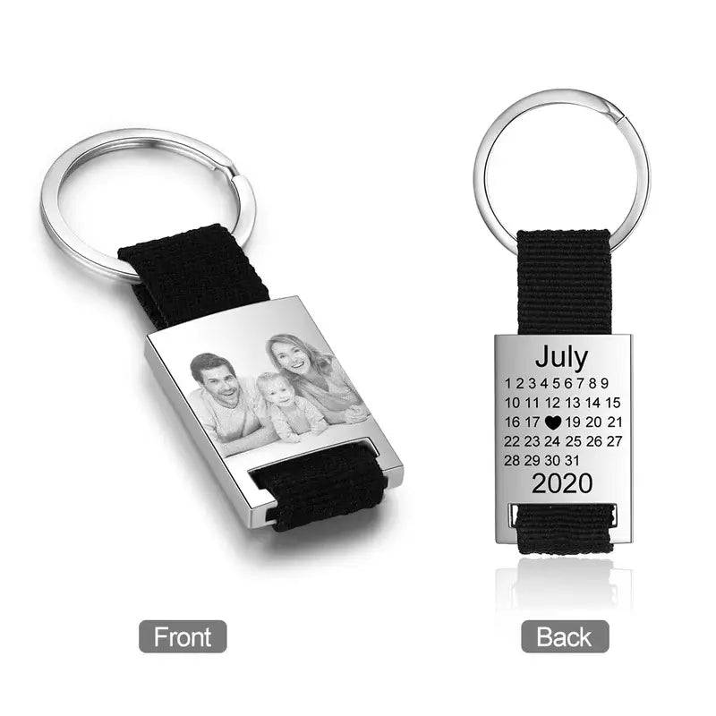 Personalised Photo Keyring with Calendar and Name