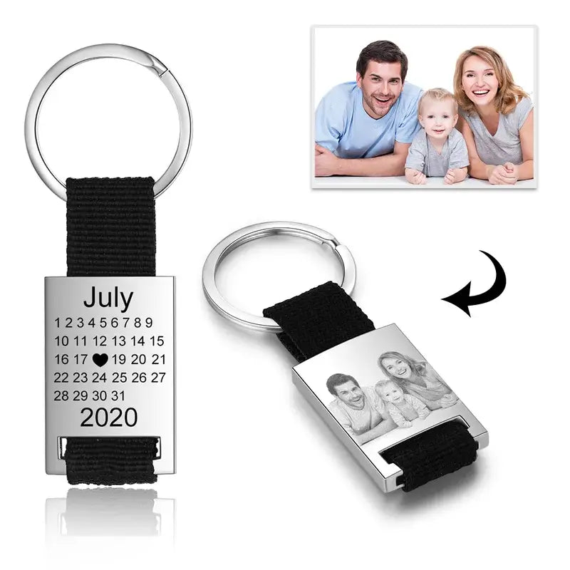 Personalised Photo Keyring with Calendar and Name