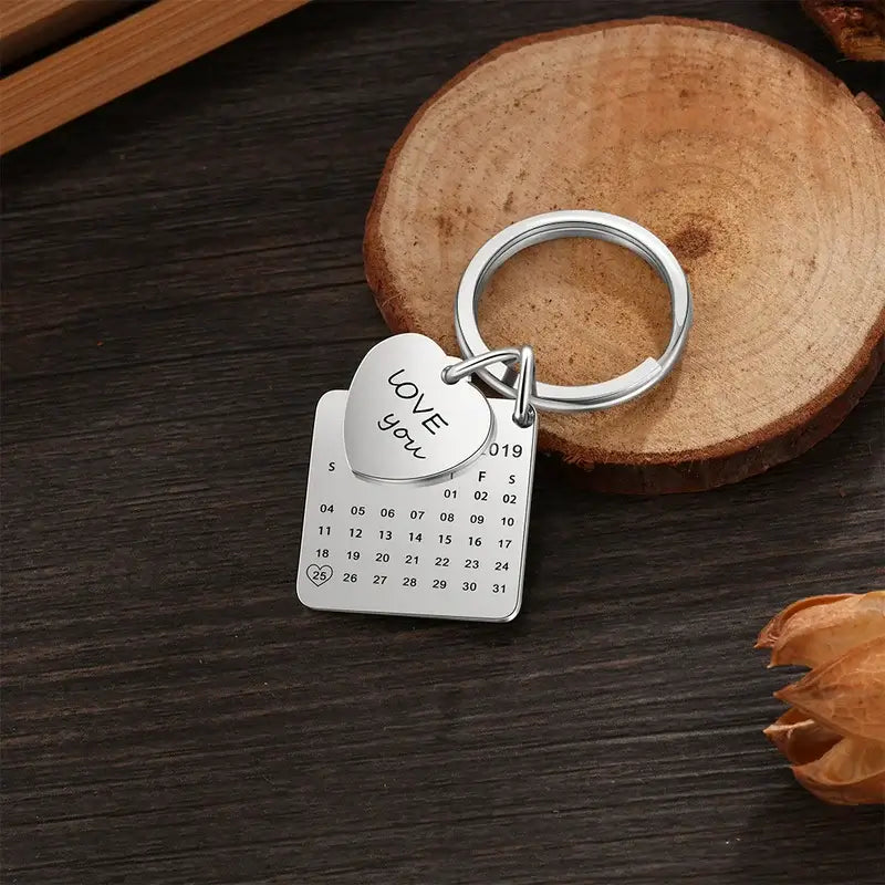 Personalised Photo Keyring with Calendar and Engraving