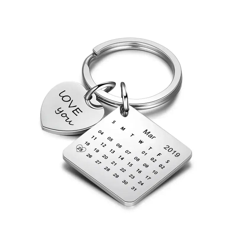 Personalised Photo Keyring with Calendar and Engraving